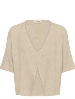 Cream Short Sleeve Knit Cardigan in Beige